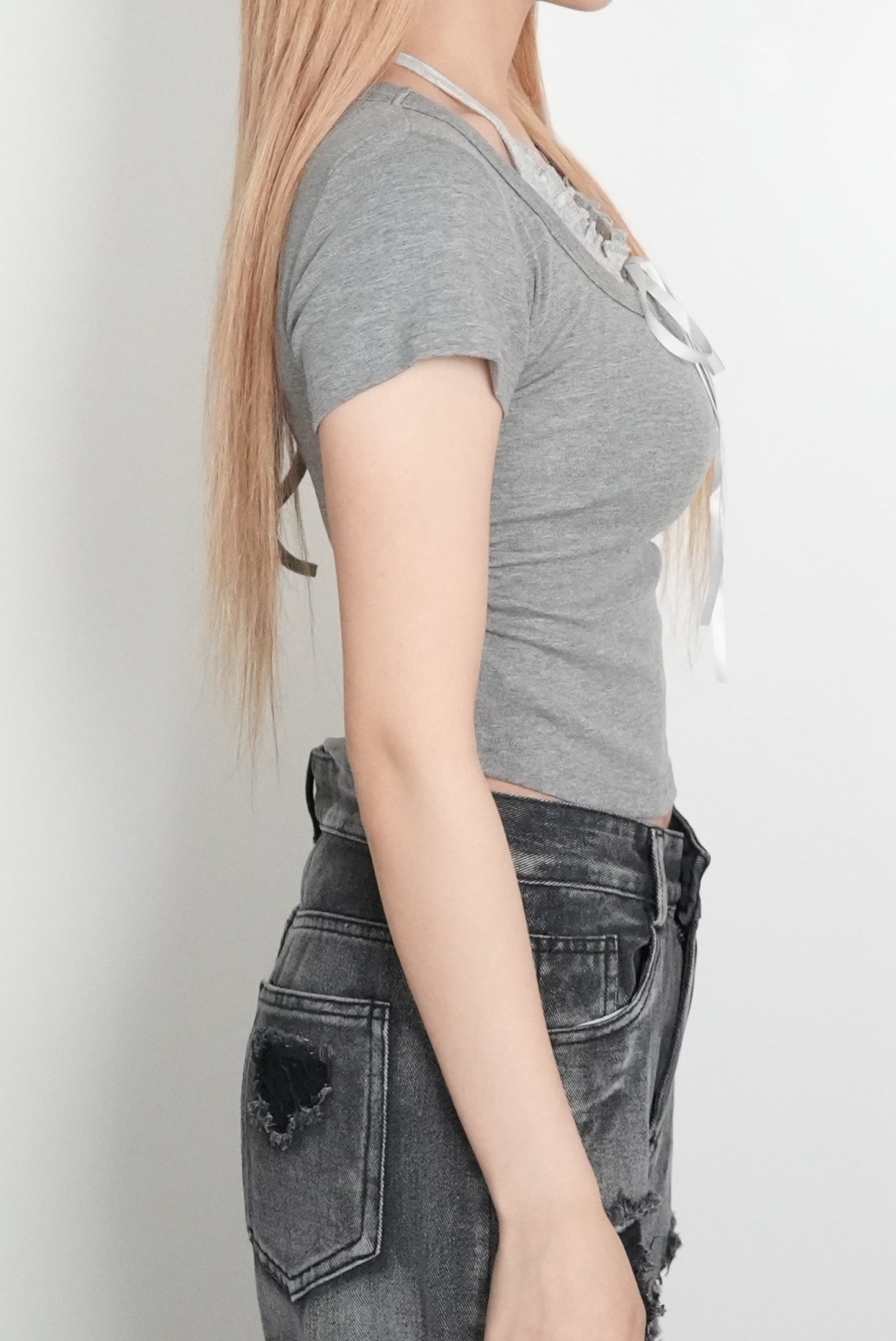 Side Shirring Ribbon TEE 【MAYA select by Mililoa】